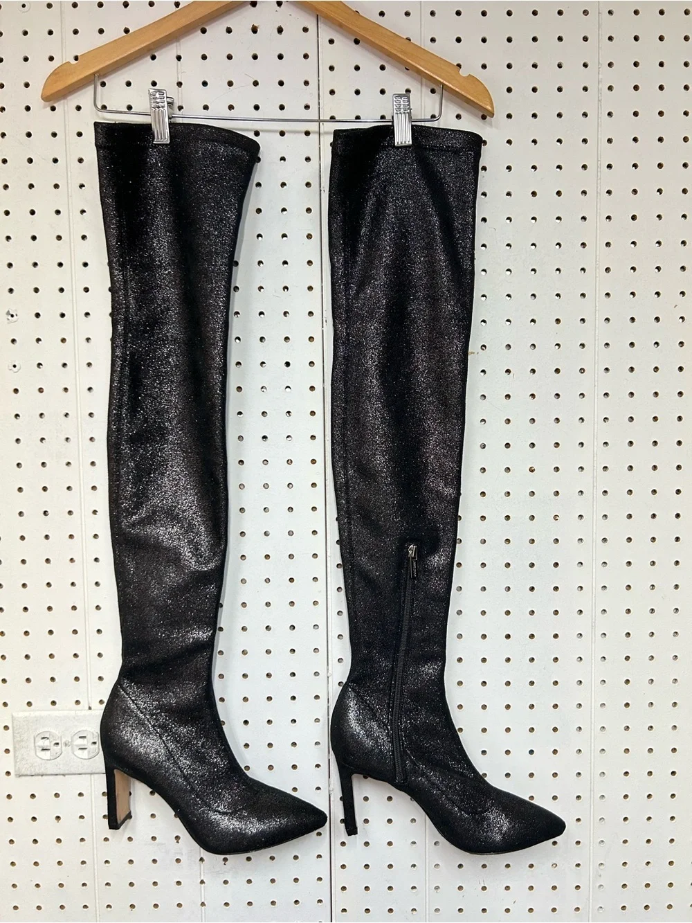 Jimmy Choo Black Shimmer Over-the-Knee Stiletto Boots